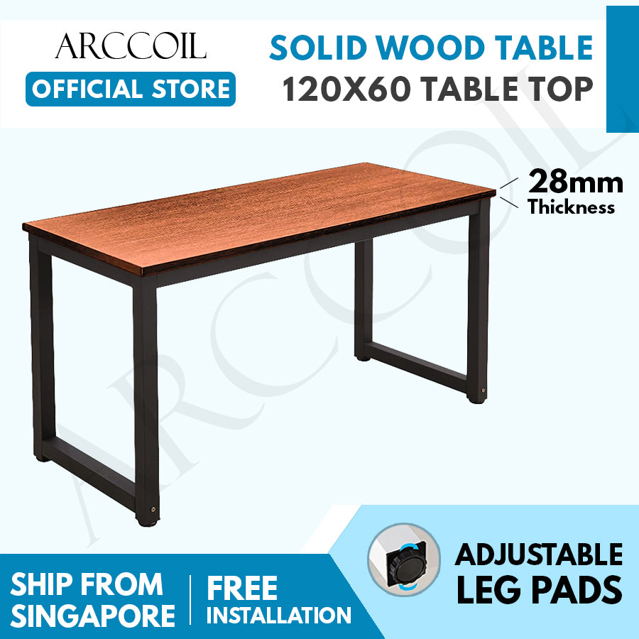 Arccoil Home - [MIX & MATCH] SOLID WOOD Desktop Table with Metal Legs and Adjustable Leg Pads
