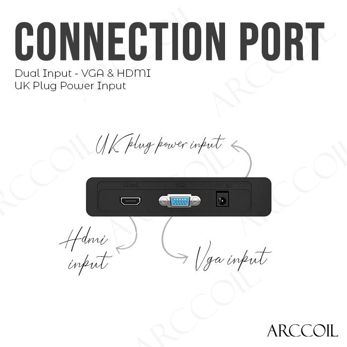 Arccoil LED Monitor 24 Inch (1920 x 1080) HDMI + VGA Connection VESA Mountable. 20 Inch (1366 x 768)