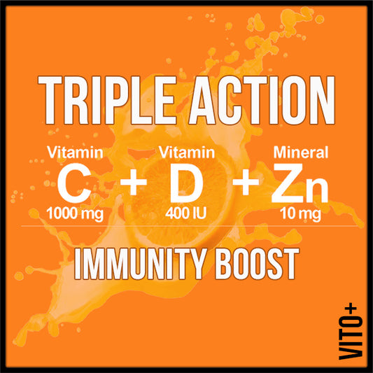 VITO+ Vitamin C 1000mg Effervescent Tablet Triple Action C+D+Zn (EXP:2023)